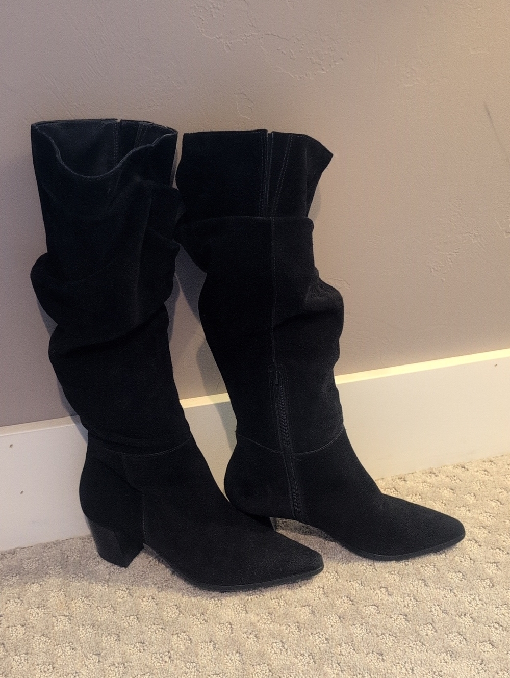 Bernardo Fallyn Black Leather Suede Scrunchie Boots